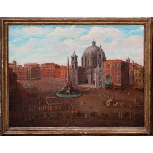 Italian School, Late 18th/early 19th Century, Piazza Navona In Rome, Oil On Canvas.