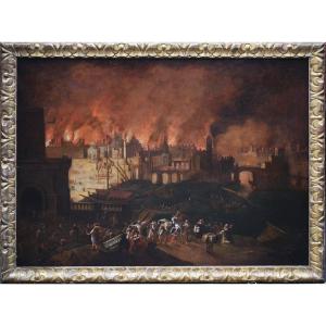 Neapolitan School Circa 1640 Around Monsu Desiderio, Troy Ravaged By Flames.