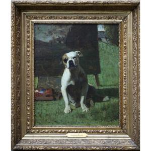 Joshua Anderson Hague 1850-1916, The Artist Dog, Oil On Canvas.