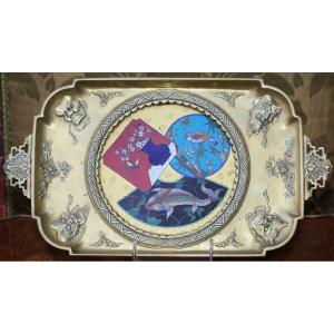 The Crystal Staircase Attributed To, Japanese-style Bronze And Enamel Trinket Tray.