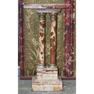 Console Table With Double Columns In Red Onyx For Displaying Sculptures Circa 1880