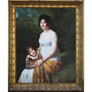 Attributed To Antoine Jean Gros 1771-1835 Known As Baron Gros, Madame Roux And Her Son, Period Frame.