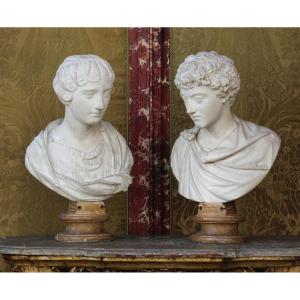 Italian School In Antique Style, 19th Century, Marcus Aurelius The Younger And Faustina The Younger, His Wife.