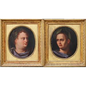 Otto Van Veen 1556-1629 Around, Portraits Of Otto And Vitellius, Oil On Oak Panel.