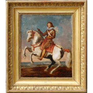  Claude Deruet 1588-1662 Attributed, Equestrian Portrait Of The Duc De Montmorency, Oil On Marble.