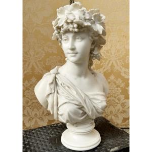 Waldemar Uhlmann 1840-1896, Young Woman As Bacchante, White Marble Bust.
