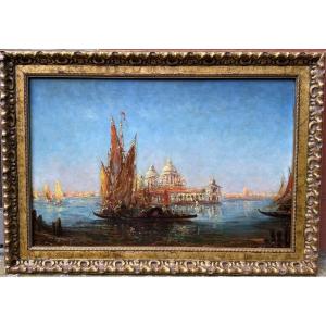 Late 19th Century French School Around Ziem, View Of The Grand Canal And The Salute In Venice.