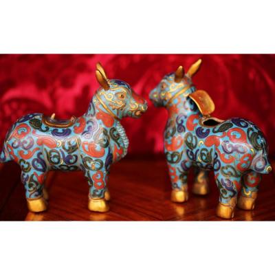 Pair Of Enamel Cloisonne Mules, China