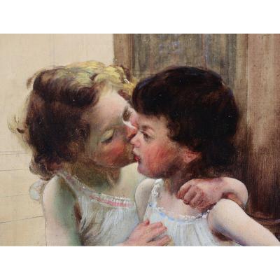 Basil Lemeunier 1852-1922, The Kiss, Oil On Canvas.