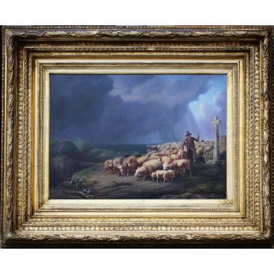 Eugène Verboeckhoven (1799-1881), Shepherd And Sheep Under The Storm.