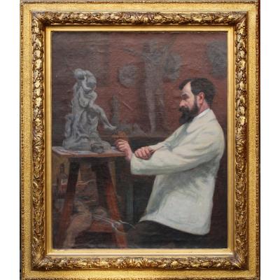 Robert Dessal Quentin (1885-1958) Portrait Of The Sculptor Hamar In His Workshop In 1914