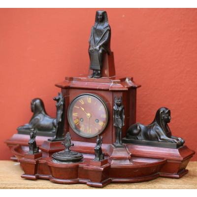 Egyptomania Desk Inkwell Clock Circa 1880