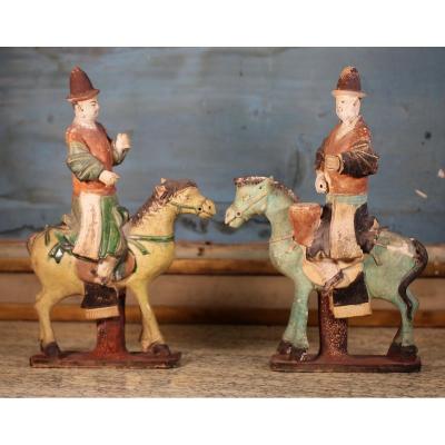China Ming Dynasty 1348-1643, Two Horseman Musicians.