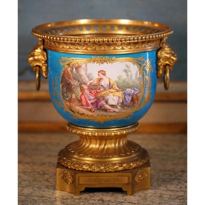Large Paris Porcelain Cache Pot Louis Philippe Period.