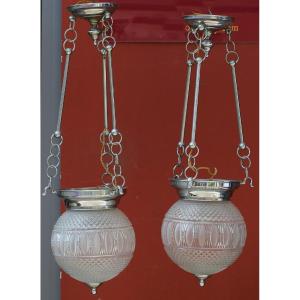 Half  20th Century, Pair Of  Suspensions In Neoclassical Style