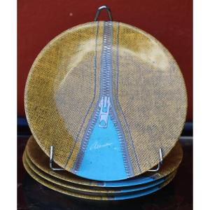 Arman Set Of 4 Zip Plates Edition 2000 Specimens, Circa 1970 N°43,44,76,77