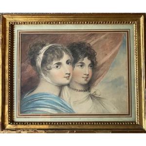 "two Sisters", Watercolor And Pastel, Empire Period