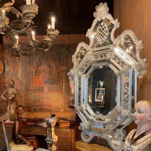 Venetian Mirror In Engraved Glass, Circa 1940 