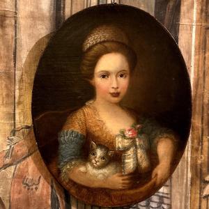 Portrait Of A Little Girl With Her Cat