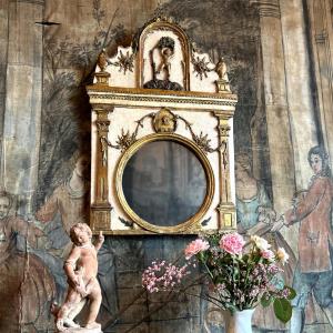 Polychrome Carved Wooden Mirror, 18th Century