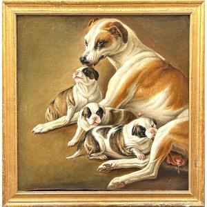 "a Great Dane And Her Puppies In An Outbuilding," According To Christophe Huet