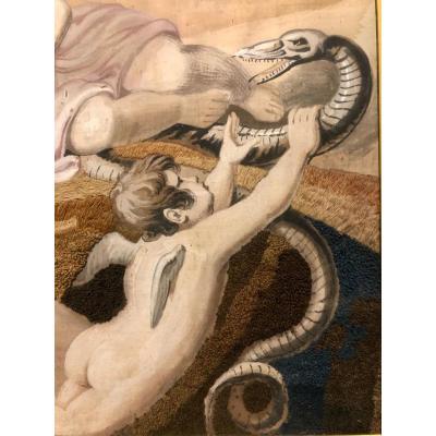 Painted And Embroidered Silk, 19th C.