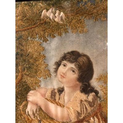 Pair Of  Embroidered Silk, Circa 1830