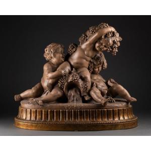 Terra Cotta The Children Of Bacchus, Signed A.calendi, 19th Century