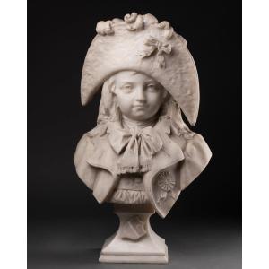 Carrara Marble Bust, Signed "galli Rizzardo" Milano, 19th Century
