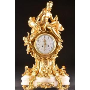 Napoleon III Gilt Bronze Clock, Louis XVI Style, 19th Century