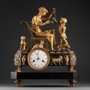 Empire Clock Circa 1810 In Gilt And Patinated Bronze