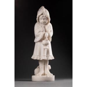 White Carrara Marble Statue Signed "cesare Lapini", Firenze 19th Century