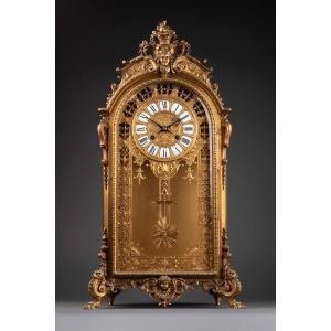 Gilt Bronze Clock Signed Barbedienne 19th Century, Paris, France