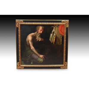 Saint Jerome. Oil On Panel With Slats. Surroundings Of Key, Willem. 16th Century. 