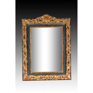 Mirror. Carved And Polychrome Wood. Spanish School, 20th Century, After Old Models.