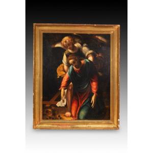 Christ With Angel. Oil On Canvas. 18th Century.