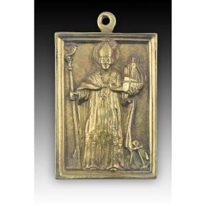 Devotional Plaque, San Telmo Or Sanct'elmo. Bronze. Spanish School, 19th Century. 