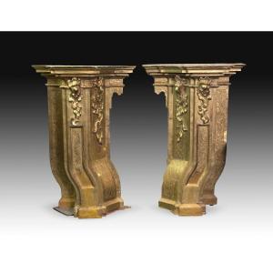 Pair Of Carved And Gilded Wooden Corbels, Rococo, 18th Century.  