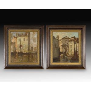 Pair Of Urban Views. “venice”. Marianne Lucy Le Poer Trench (england, 1888-1940). 