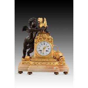 Table Clock. Gilt And Blued Bronze, Marble Base. Possibly France, Late 19th Century.