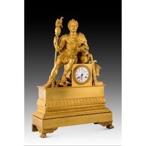 Table Clock, Hannibal Barca. Gilt Bronze, Metal. France, 19th Century.  
