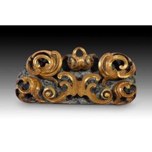 Carved, Polychrome And Gilded Wooden Ridge Spike, 18th Century.