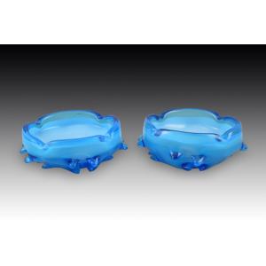 Pair Of Ashtrays. Blue Glass. Murano, Italy, 20th Century. 