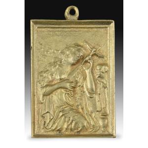 Devotional Plaque, Saint Mary Magdalene. Bronze. 19th-20th Centuries.