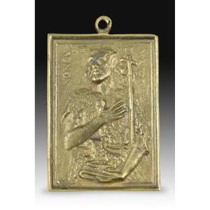 Devotional Plaque, Saint John The Baptist. Bronze. 19th-20th Centuries.