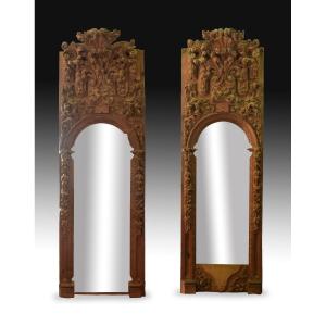Pair Of Niches. Carved Pine Wood. 17th Century. 