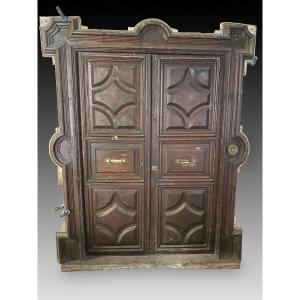 Carved Walnut And Pine Double Door. 18th Century.