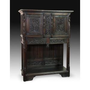 Neo-gothic Armoire. Carved Oak Wood. 19th Century.