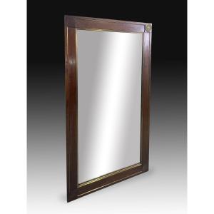 Mirror. Pine Wood Veneered With Mahogany, Metal. France, 19th Century.