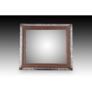 Mirror With Cabochon Frame. Silver, Enamel, Wood, Stucco, Etc. Mexican School, 17th Century.  
